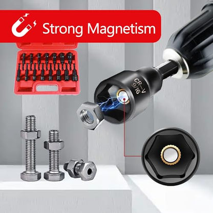 15PCS Magnetic Nut Driver Set,Impact Power Hex Nut Driver Drill Bit Master Kit, SAE & Metric, 1/4-Inch Quick-Change|Cr-V Steel - size: 15PCS 2.5 Inch Magnetic Nut Driver Set