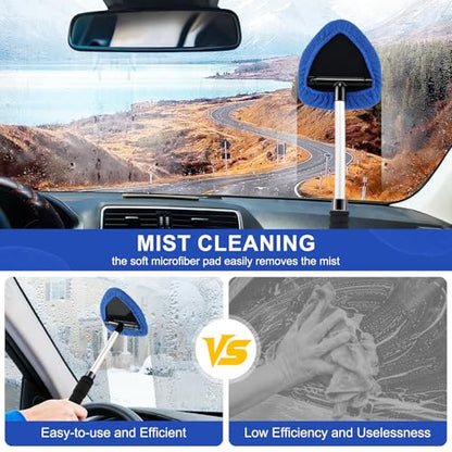JUSTTOP Windshield Cleaner Tool, Car Interior&Exterior Window Cleaning Tool with Extendable Handle & 4 Reusable Microfiber Pads, Auto Glass Wiper Brush Kit for Cars (Blue) - color: Blue