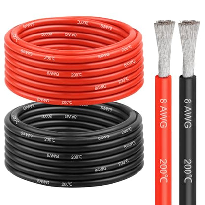 8 Gauge Silicone Wire (25ft Red & 25ft Black), 8 AWG Electrical Cable 0.08mm Tinned Copper Core High Temperature Resistant Wire, Soft and Flexible for RC Cars, Boat, Drones etc - size: 25FT, style: 8AWG
