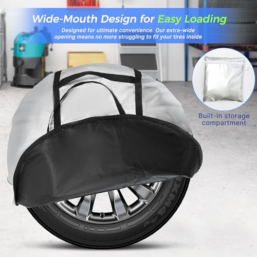 Seasonal Tire Cover- Tire Storage Bag with Handle, Heavy Duty 420D Oxford Tire Totes, UV Waterproof Spare Tire Cover, Portable Wheel Storage Cover Against Dust and Scratches, 4 Pack (Fits up to 25.6")