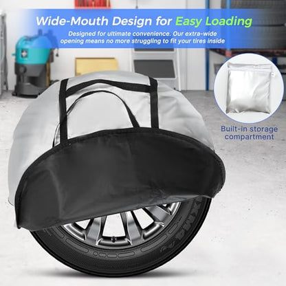 Seasonal Tire Cover- Tire Storage Bag with Handle, Heavy Duty 420D Oxford Tire Totes, UV Waterproof Spare Tire Cover, Portable Wheel Storage Cover Against Dust and Scratches, 4 Pack (Fits up to 25.6")