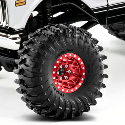 1.0" Beadlock Wheels and Tires for 1/24 Axial SCX24, 1/18 TRX4M RC Crawler (Red 357) - color: Red 357