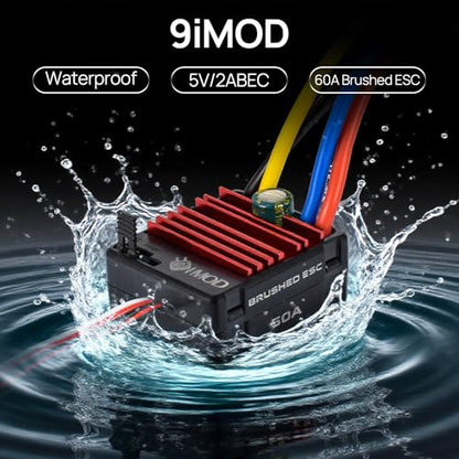 2026 New 60A Waterproof Brushed ESC 2-3S Electronic Speed Controller WP 1060 RC ESC Brushed with Power Witch for 1/10 Scale RC Crawler Car,Boats,Truck (XT60 Plug) - color: Black-yellow