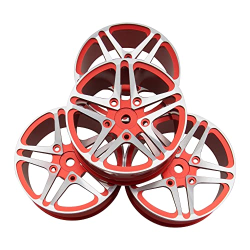 ShareGoo Metal Wheel Rims RC 12mm Hex Hubs 1/10 RC Drift On-Road Racing Touring Wheel Rim Compatible with HSP Tamiya Kyosho RedCat Sakura WLtoys Universal 1/10 RC Scales,5-Spoke (Red) - color: Red