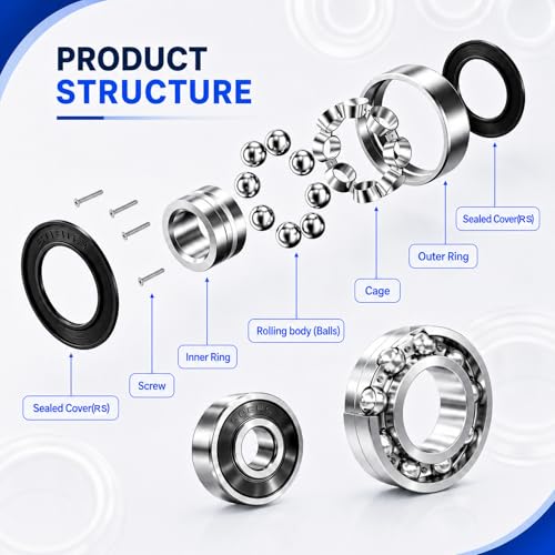 Ball Bearings Kit, 10 Sizes Skateboard Roller Bearing 608 Included, 52 PCS | Small Sealed Skate Bearing, 608zz 608rs 8mm included, Miniature Rollerblade for Longboard Skateboarding Wheels 3D Printing