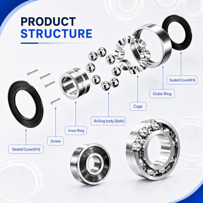 Ball Bearings Kit, 10 Sizes Skateboard Roller Bearing 608 Included, 52 PCS | Small Sealed Skate Bearing, 608zz 608rs 8mm included, Miniature Rollerblade for Longboard Skateboarding Wheels 3D Printing