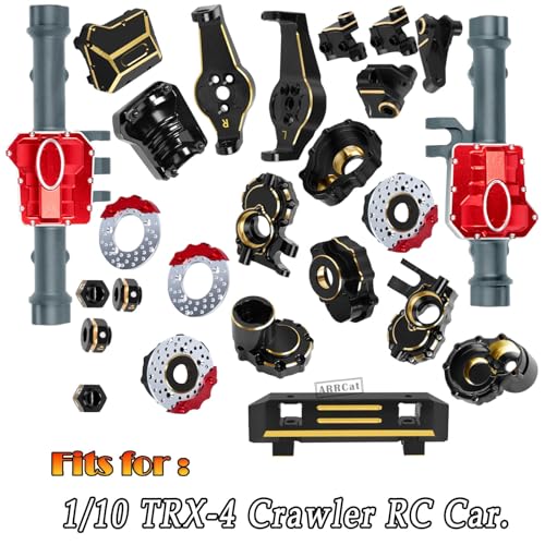 RC Upgrades Part for 1/10 TRX4,ARRCat Brass Front & Rear Portal Axles,Diff Covers,Axle Mount,Caster Blocks C Hub Carrier,Inner & Outer Portal Cover Housing,Hex Hub w/Red Diff Covers,Titanium - color: Titanium (1 Set)