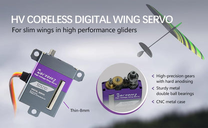 SERVOMY-SDS2101-21G 8mm Ultra-Thin Micro Wing Servo Coreless Motor 10Kg 0.08s/60° 8.4V Metal Gear Aluminum Case 15T Horn 180° Digital Servo Gliders