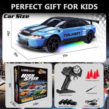 RC Drift Car 1:24 Remote Control Car 4WD 15KM/H High Speed Racing Sport Car with LED Lights RC Cars Toy for Kids Boys Girls Adults Gifts Birthday Christmas - color: Blue
