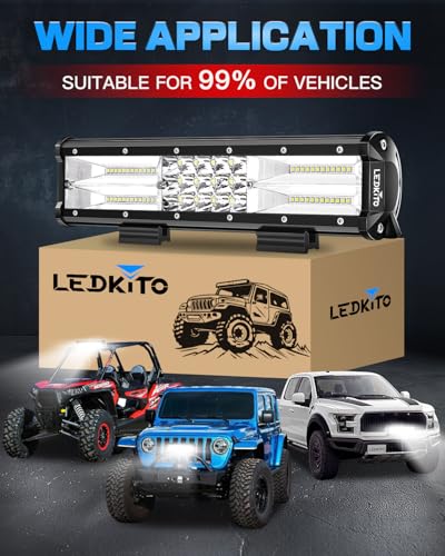 12Inch LED Light Bar with Wiring Harness Kit Spot Flood Combo Beam | 160W 30000LM LED Off Road Driving Work Lights Bar with 3Pin Rocker Switch for Je-ep Truck ATV UTV SUV UTE Pickup Tractor Golf - size: LEDKITO 12InC LED Light Bar Kits