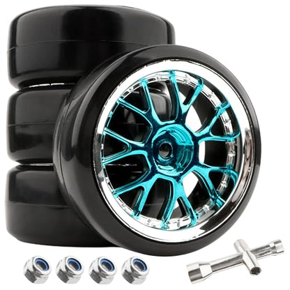 4 Pieces 1/10 Scale Hard Plastic RC Drift Cars On Road Touring Racing Bald Tires Wheels Compatible with HSP Tamiya HPI Kyosho Redcat ExceedRC WLtoys 1/14 144001 RC Buggy(Blue) - color: Blue