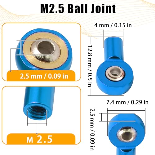 10PCS M2.5 Tie Rod End Ball Joint Aluminum Ball Head Holder Steering Linkage 13mm Upgrade Parts Compatible with HSP Tamiya Mini 4WD, RC Truck Crawler Car/Robot/Boat/Airplane Models, Blue - color: Blue