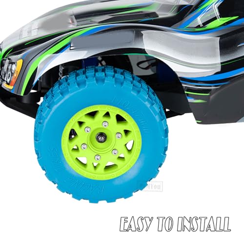 RC F/R Wheels and Tires Set w/Detachable Replace Running on Off-Road Tire RC Wheel Hex for 1/10 Slash 4WD 4×4 2WD/Arrm a Senton/Axia1/Rc 4wd/Redca t,12mm/14mm/17mm Hex,Green-Navy Blue（4PCS - color: Green-navy Blue(rc Wheels Tires)