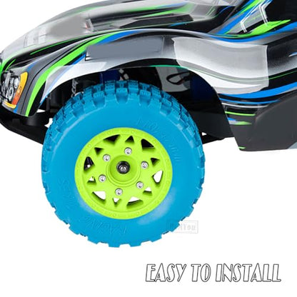 RC F/R Wheels and Tires Set w/Detachable Replace Running on Off-Road Tire RC Wheel Hex for 1/10 Slash 4WD 4×4 2WD/Arrm a Senton/Axia1/Rc 4wd/Redca t,12mm/14mm/17mm Hex,Green-Navy Blue（4PCS - color: Green-navy Blue(rc Wheels Tires)