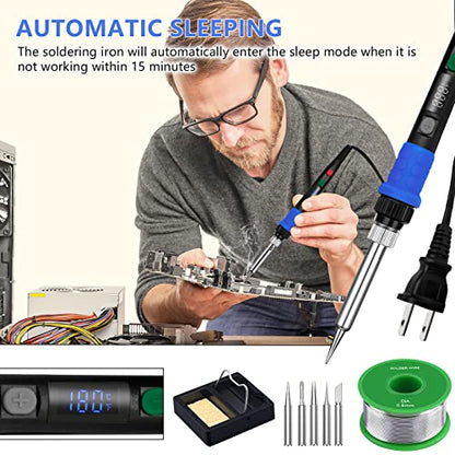 Soldering Iron Kit, 90W LED Digital Solder Iron Kit with Ceramic Heater, 110V Welding Tools with Smart Temperature Control, Auto Sleep, Temp Calibration, C/F, Accurate 176℉-896℉ - color: 90w 9-in-1
