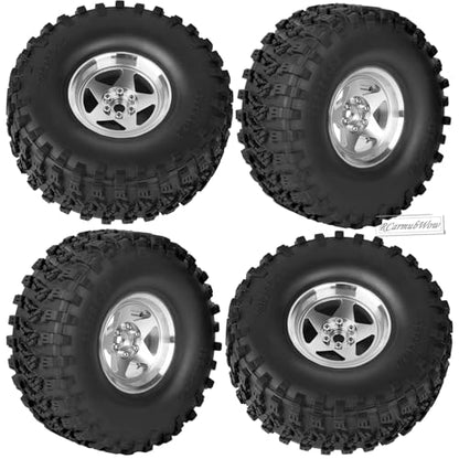 RC 2.2" Beadlock Wheels and Tires for 1/8 1/10 RC Crawler SCX10 III 90046 TRX4 D90,2.2in Beadlock RC Rims 2.2in RC Beadlock Tires,4pcs,Silver - color: Silver(4pcs)
