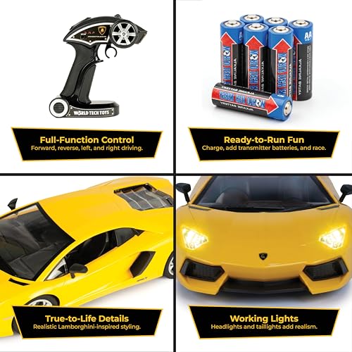 Lamborghini Aventador 1:10 Remote Control Sports Car, 2.4GHz, Full-Function | Officially Licensed Model Measures 16 x 7.5 x 4 in, Includes Rechargeable Car Battery; Remote Needs 3 AA, Ages 6+