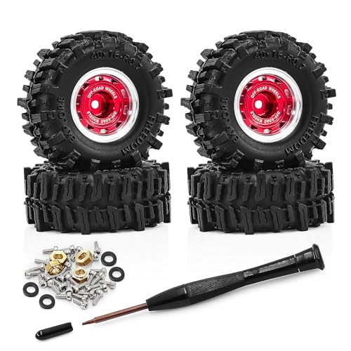 0.7" Aluminum Beadlock Wheels and Tires Set for 1/30 Axial SCX30 RC Crawler – Upgrade Parts (Red-296) - color: Red-296