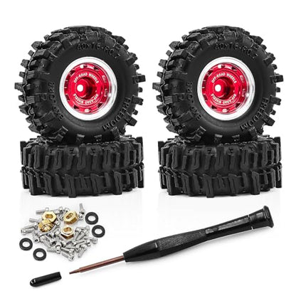 0.7 Inch RC Crawler Tires and Wheels Set 40×16mm for 1/30 Scale Axial SCX30 (Red) - color: Red