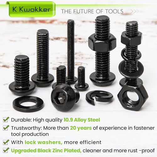 1160Pcs M3 M4 M5 M6 Nuts and Bolts Assortment Kit 20 Size 8MM to 25MM Upgraded Zinc Plated Hex Button Head Cap Metric Machine Screws, 12.9 Alloy Steel Bolts and Nuts Kit with Lock Washers - size: E. M3 M4 M5 M6