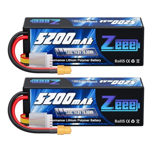 Zeee 4S Lipo Battery 5200mAh 14.8V 120C with XT60 Plug (2 Pack) | Hard Case RC Battery for RC Car Truck Vehicles RC Buggy Truggy 1/10 Scale Racing Hobby Models