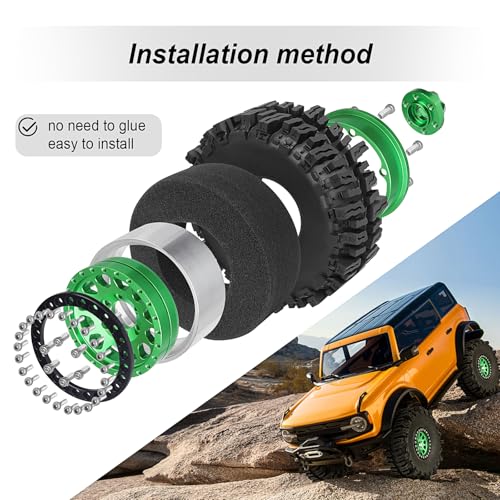 HobbyPark Soft Rubber 1/10 RC Crawler 1.9 Mud Slingers Tires 4.7inch 120mm and 1.9 Beadlocks Wheels Set for Scale RC4WD Axial SCX10 TRX4 Redcat Gen 8 Good Grip w/Foams (Green & Black Rims) - color: Green & Black Rims