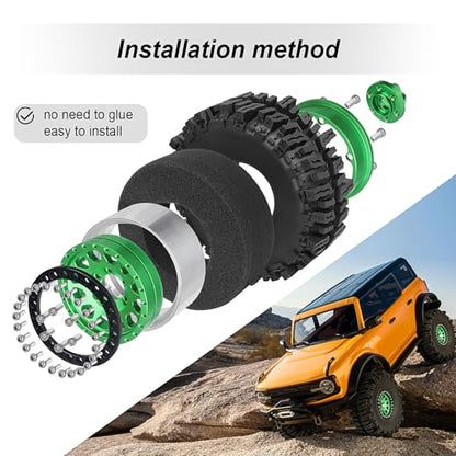 HobbyPark Soft Rubber 1/10 RC Crawler 1.9 Mud Slingers Tires 4.7inch 120mm and 1.9 Beadlocks Wheels Set for Scale RC4WD Axial SCX10 TRX4 Redcat Gen 8 Good Grip w/Foams (Green & Black Rims) - color: Green & Black Rims