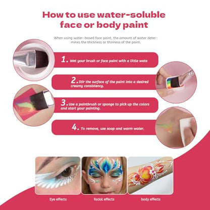 Professional Face Painting Kit for Kids Adults-12*10g Non Toxic Water Activated Face Paint Kit With Brushes,Stencils，Gem Stickers;Halloween,Carnival;Water Based Facepaint Makeup Kit for Kids Party - color: 12 Color Face Paint - 35 Piece Set