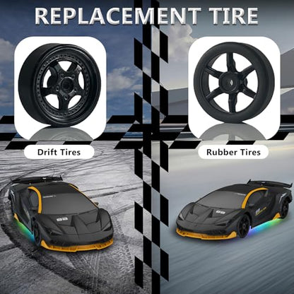 RC Drift Car 1:24 Remote Control Car 4WD 15KM/H High Speed Racing Sport Car with LED Lights RC Cars Toy for Kids Boys Girls Adults Gifts Birthday Christmas - color: Black-1