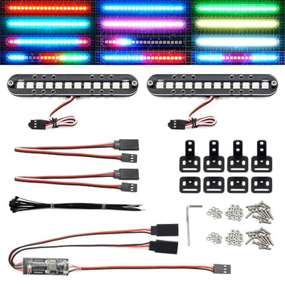 RC LED Light Bar Roof Lamp Headlight Tail Light Kit Bumper Light Compatible with Traxxas RC Car Truck Crawler Tamiya Losi HPI Rustler Axial Police Lights (100mm 2 Bar) - style: 100mm 2 Bar