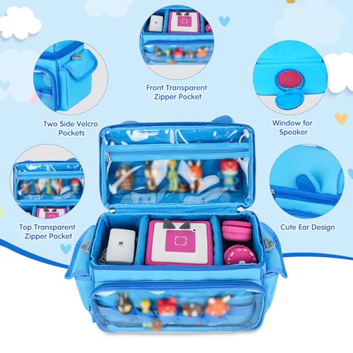 Carrying Case Compatible with Toniebox 2 & 1 Starter Set & Tonies Figures | Cute Storage Bag Fits for Tonies Characters, Headphones & Accessories, Travel Case with Clear Pocket & Speaker Window,Blue - color: Blue