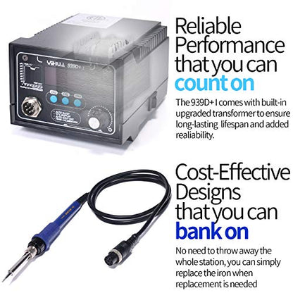 YIHUA 939D+ I Soldering Station, Upgraded, 75 Watt Equivalent with 3 Memories, °C/°F LCD display, Sleep Function, Automatic Shutdown & Brushed Aluminum Panel(Iron-burn Resistant) - style: Advance Style - Extra Tweezers & Tip