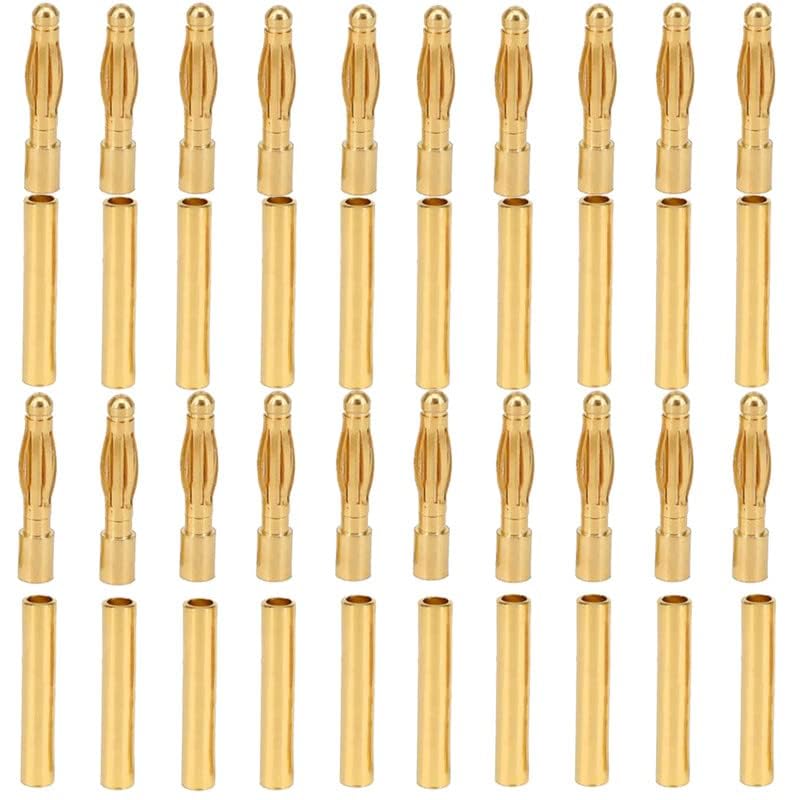 20 Pairs Gold-Plated 2MM 2.0MM Banana Plug Bullet Male and Female Connector Adapter for RC Lipo Battery ESC Motors (2.0MM) - size: 20 Pairs 2.0MM