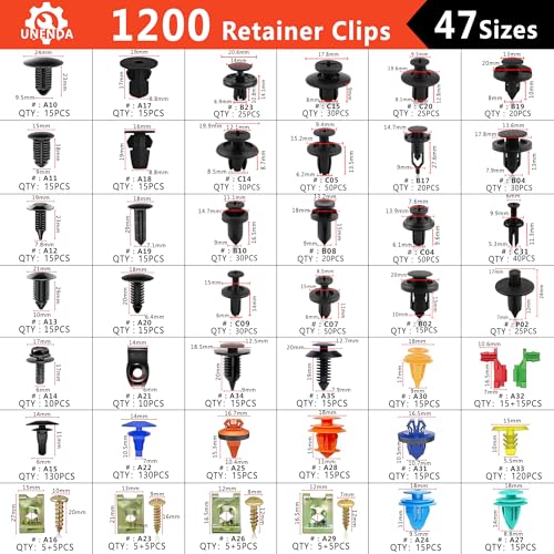 1351PCS Car Retainer Clip Assortment Kit 42 Most Popular Sizes | Ford Trim Door Panel Trim Screw Clips Nylon Bumper Fender Rivets with Red Fasteners for GM Toyota Honda - size: Car Clips 1351PCS-Red