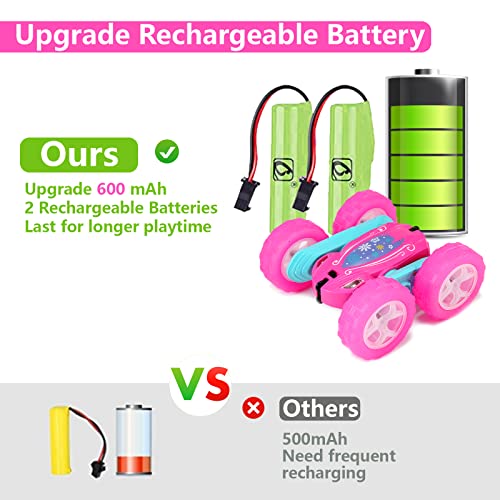 FREE TO FLY Remote Control Car for Girls : Pink RC Car Double Sided 360°Flip Stunt Cars with Headlights & WheelLights Rechargeable Toy Car Birthday Gifts for Girl Kids Age 6 7 8 9 10 11 12 Year Old - color: Pink Rose