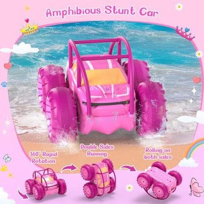 MaxTronic Amphibious Remote Control Car,Rechargeable RC Cars Toy 360° Flips Rotation Stunt Crawler 15KM/H 4WD All Terrain Outdoor Indoor Toy for Kids Boys Girls 3-12 - color: Pink
