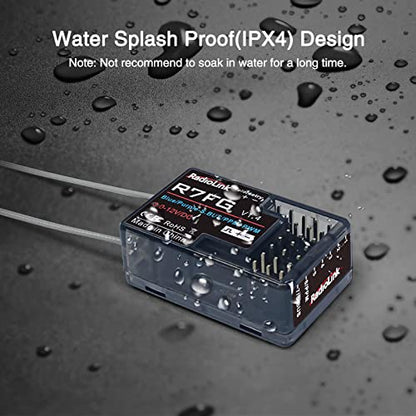 HTLNUZD Radiolink R7FG RC Car Receiver 7 Channel 2.4GHz Gyro Telemetry Voltage Surface IPX4 Waterproof RX Controller Compatible Long Range RC6GS v3/RC4GS v2/RC4GS/RC6GS Transmitter
