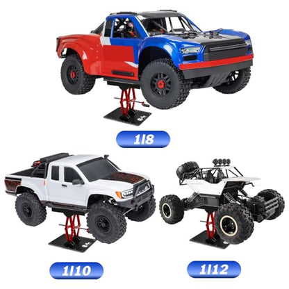 RC Stand Aluminum Height Adjustable w/Screw Tray for 1/8 1/10 1/12 RC Car | RC Car Work Stand Lift Lower with Anti-Slip Dual Scale Base & Tool Holder Plate for 1/8 1/10 1/12 RC Cars Crawler, Black - color: Black
