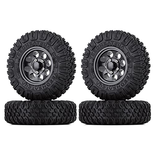 4PCS 1.55inch Tyres Beadlock Plastic Wheel Rims Hub Rubber Tires Set Compatible with 1:10 RC Crawler Axial AX90069 D90 TF2 Tamiya CC01 LC70 MST JIMNY (Black) - color: 85mm-black