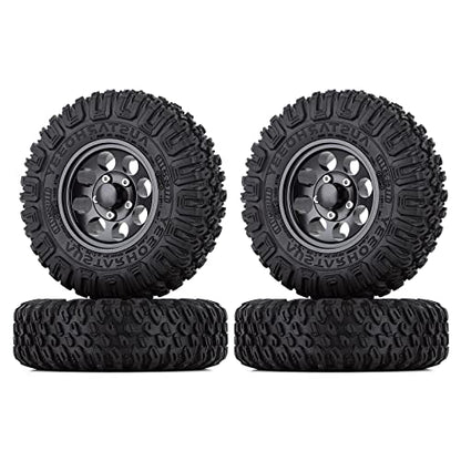 4PCS 1.55inch Tyres Beadlock Plastic Wheel Rims Hub Rubber Tires Set Compatible with 1:10 RC Crawler Axial AX90069 D90 TF2 Tamiya CC01 LC70 MST JIMNY (Black) - color: 85mm-black