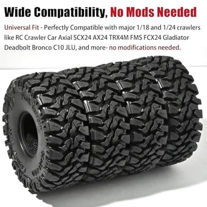 1.0 RC Crawler Tires 64x24mm, 4PCS Soft Sticky Rubber Tires with Foam Inserts for 1/24 1/18 Mini Crawlers, Fits Axial SCX24, Traxxas TRX-4M, FMS FCX24 FCX18, Rock Mud Trail Tire Set