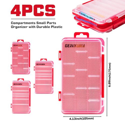 Geinxurn Small Flat Storage Parts Organizer, 4Pcs Red Portable Transparent Plastic Small Parts Tools Box with Removable Dividers, Screwdriver Bit Cases Storage(4 Pieces) - style: Flat-4pcs