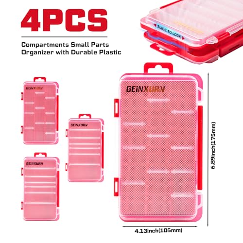 Geinxurn Small Flat Storage Parts Organizer, 4Pcs Red Portable Transparent Plastic Small Parts Tools Box with Removable Dividers, Screwdriver Bit Cases Storage(4 Pieces) - style: Flat-4pcs