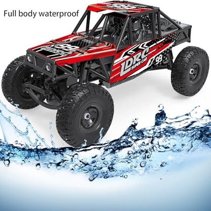 LDRC 18499 Waterproof Rc Climbing Car 1:18 Full Proportion Rc Offroad 4x4 Rc Underwater Crawler Pipe Rack Climbing Vehicle Cars Model RTR (Red) - color: Red-waterproof