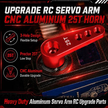 2PCS 25T Aluminum Servo Horn, 3-Hole RC Steering Arm for Futaba Savox MG995 | CNC Aluminum Servo Arm M3 Thread Adjustable Linkage 12mm 16mm 20mm Positions 1/8 1/10 RC Power HD MG996 Crawler Buggy Truck - color: Red