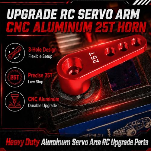 2PCS 25T Aluminum Servo Horn, 3-Hole RC Steering Arm for Futaba Savox MG995 | CNC Aluminum Servo Arm M3 Thread Adjustable Linkage 12mm 16mm 20mm Positions 1/8 1/10 RC Power HD MG996 Crawler Buggy Truck - color: Red