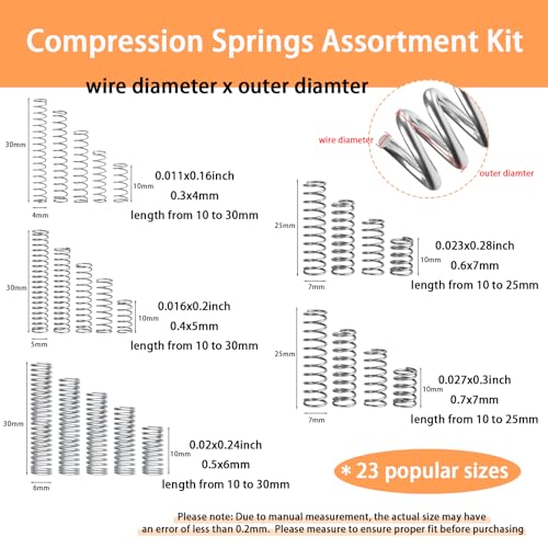 Dianrui 300PCS Compression Springs Assortment Kit 23 Different Sizes Small Spring 304 Stainless Steel Mechanical Mini Springs for DIY Repair Project