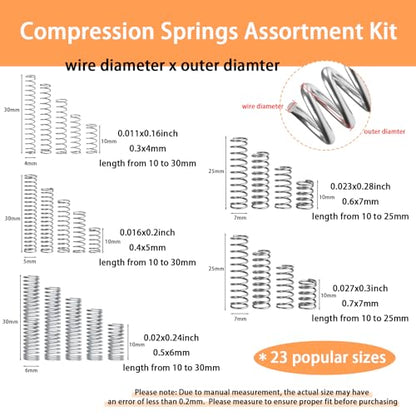 Dianrui 300PCS Compression Springs Assortment Kit 23 Different Sizes Small Spring 304 Stainless Steel Mechanical Mini Springs for DIY Repair Project