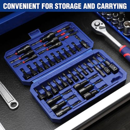 WORKPRO 39 PCS Magnetic Nut Driver Set, Impact Driver Bit 1/4" Hex Shank | SAE & Metric Cr-V Steel Power Nut Drivers with Impact Socket Adapters, Screwdriver Bits, Bit Holder, Sturdy Tool Box - size: 39PCS Magnetic Nut Driver Set