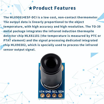 MLX90614ESF-DCI Non-Contact Infrared Temperature Sensor Module High Precision Infrared Temperature Sensor Module Long Distance 50cm Serial Port IIC Suitable for Arduino/DIY (GY-906-DCI)